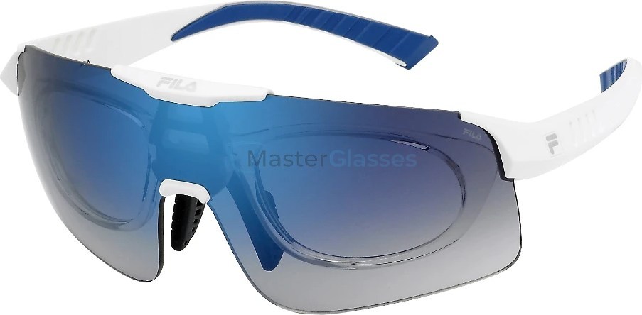Солнцезащитные очки с медицинским клипоном FILA SFI127 6VCB, цвет SEMI MATT FULL WHITE 6VCB, SMOKE GRADIENT/MIRROR BLUE